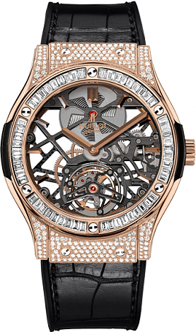 Fake Hublot Classic Fusion Skeleton 505.OX.0180.LR.0904 Tourbillon King Gold Diamonds watch Review